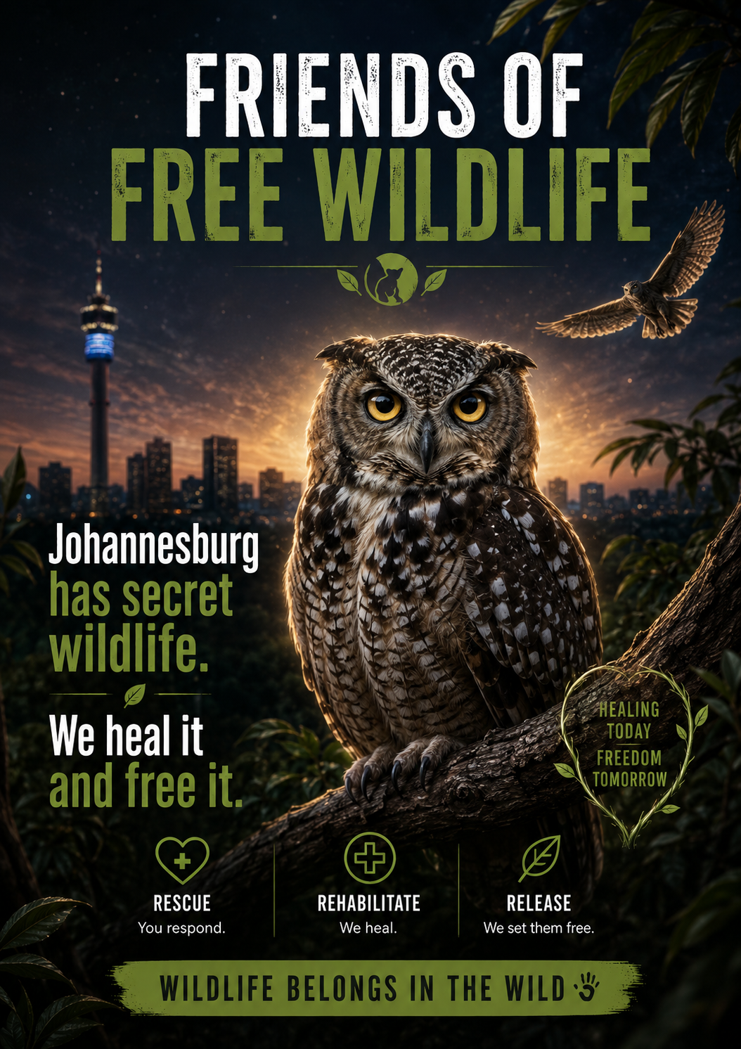 Spotted eagle owl rehabilitation poster